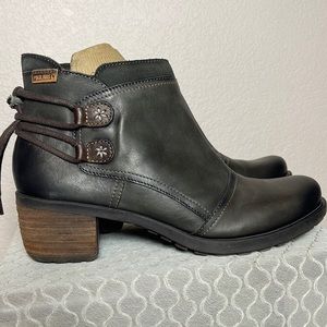 Pikolinos Le Mans Gray Leather Ankle Boot Size 9 Lace Back
